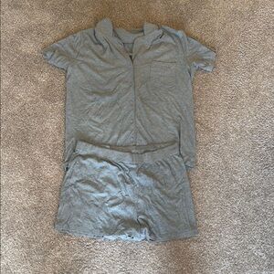 Gray Button-Up Shirt and Shorts Set